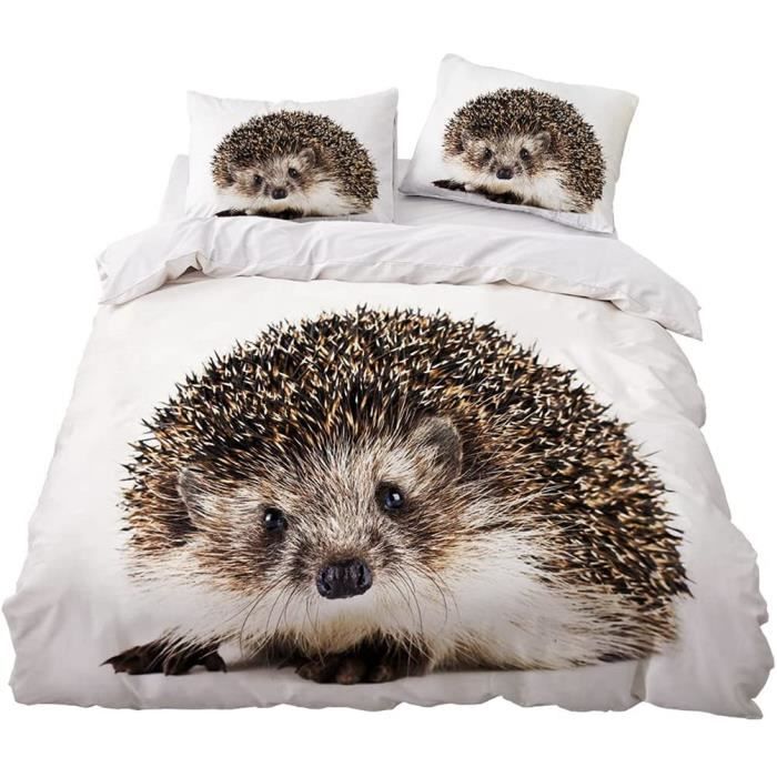 Housse De Couette Chat Chien Hérisson, Parure De Lit Animaux Imprimée