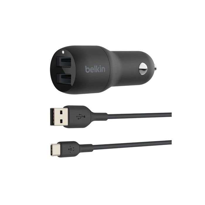 Chargeur voiture - BELKIN - DUAL USBA CAR CHARG 1M - 2 ports USB-A - 24W - Noir