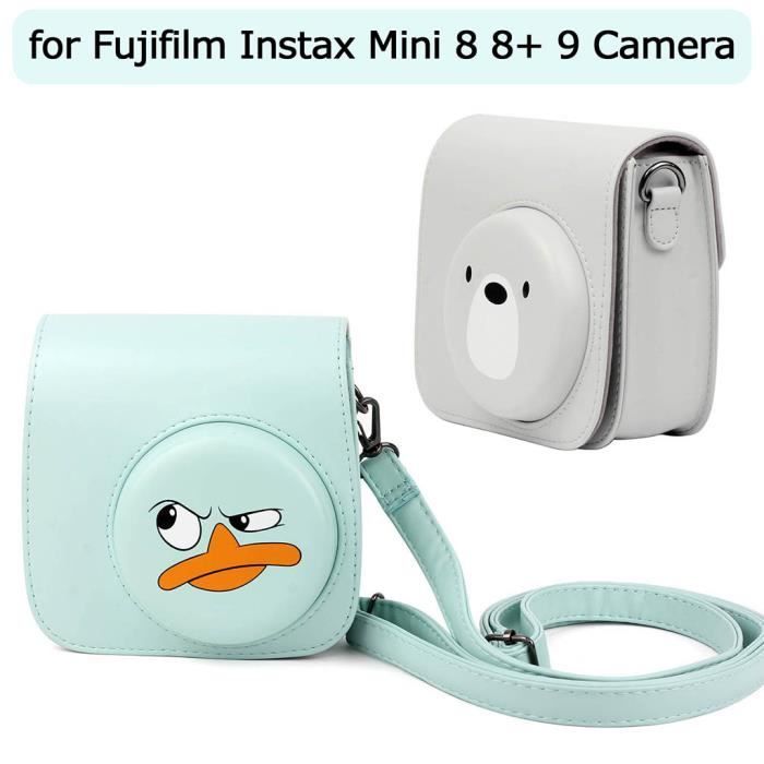 Eyeon Sac De Caméra Voyage Housse Étui Pour Appareil Photo Instax Mini 9 Mini 8/8+, Pochette Sacoche Rangement Protection Cuir PU Lisse Avec Bandoulière Amovible Et Poche Intégrée (Bleu Glace