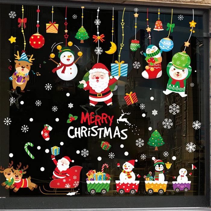 Yusongirl Autocollants De Fenêtre De Noël, Grand Père Noël, Arbre De Noël, Boîte Cadeau, Chaussettes à Bonbons, Décalcomanies Double Face, Décoration De Fenêtre, Décoration Murale, Porte, Autocollant