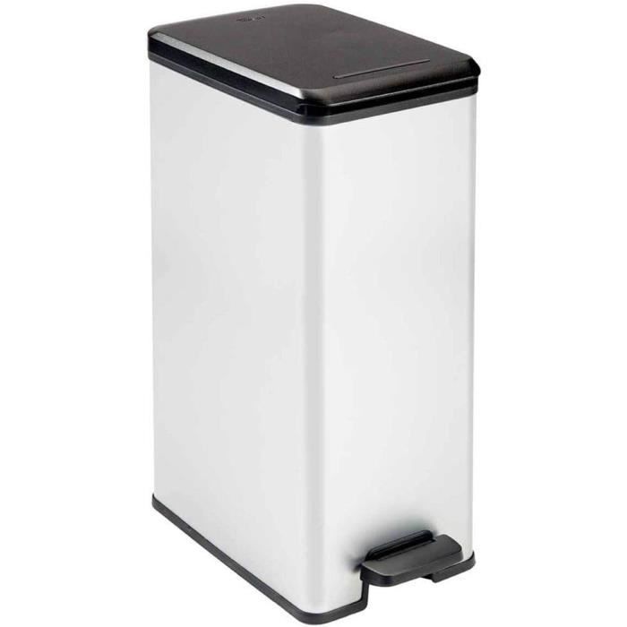 Poubelle CURVER Slim Bin 25L - Design Rectangulaire à Pédale Avec Fermeture Douce - Idéale Pour Les Petits Espaces En Cuisine, Bureau Ou Salle De Bain - Gris Métal élégant