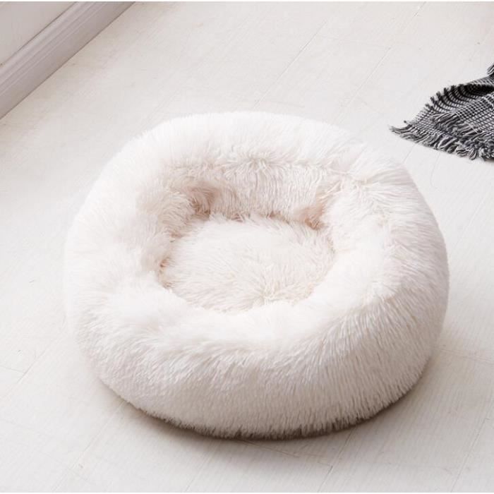 Couchage Panier pour Chien Chat Corbeille Coussin Rond Hiver en Peluche Lit Animal 40CM Beige