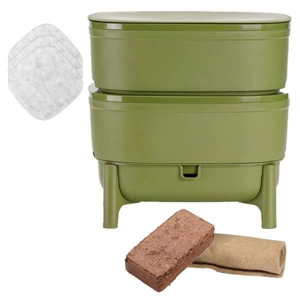 Lombricomposteur 2 Plateaux Vert Moutta - Filtre Anti-Noyade des Vers