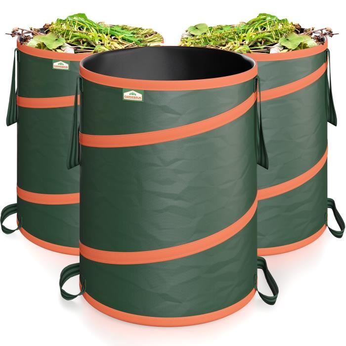 Lot de 3 sacs de déchets de jardin 85L max. 30kg par sac tissu renforcé hydrofuge ordures bac - GARDEBRUK