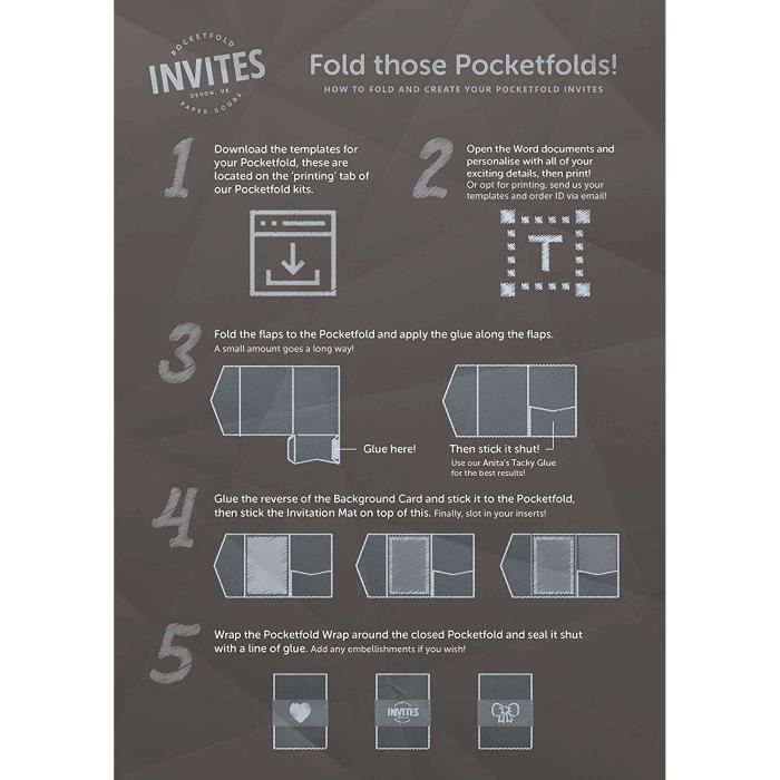 130/ mm x 185/ mm Avec enveloppe recycl/ée Invitation recycl/ée Pocketfold Invites Ltd