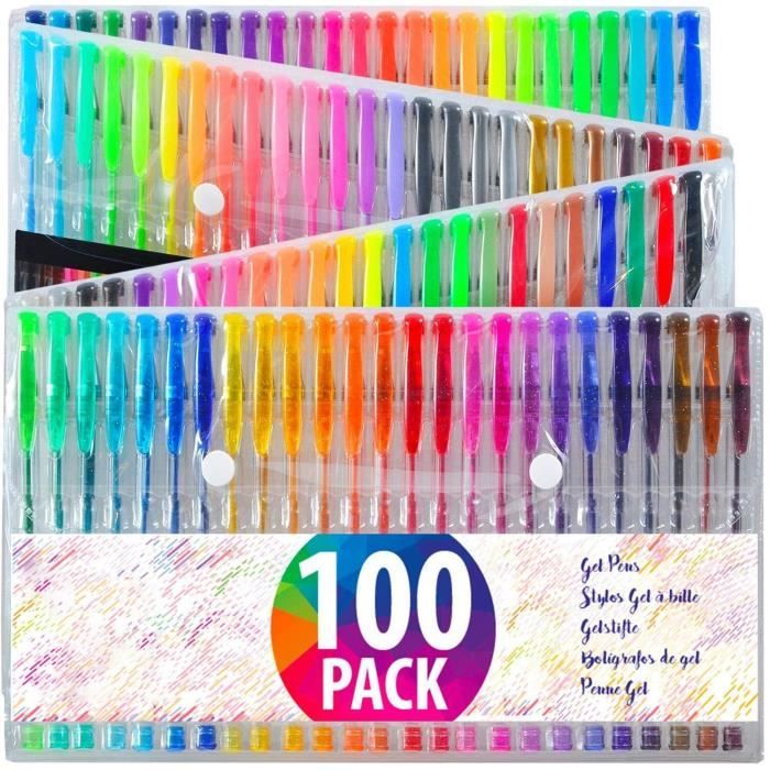 100 Stylos Gel - 100 Stylos Bille avec Gel de Couleurs Uniques – Parfaits pour Les Livres de Coloriage pour Adultes, l’Art Thérapie