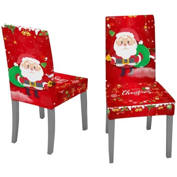 Highdi Housse De Chaise Noël Scandinave – Imprimé Père Noël Rouge & Vert – Extensible, Lavable – Lot De 2 Pour Salle à Manger & Fêtes
