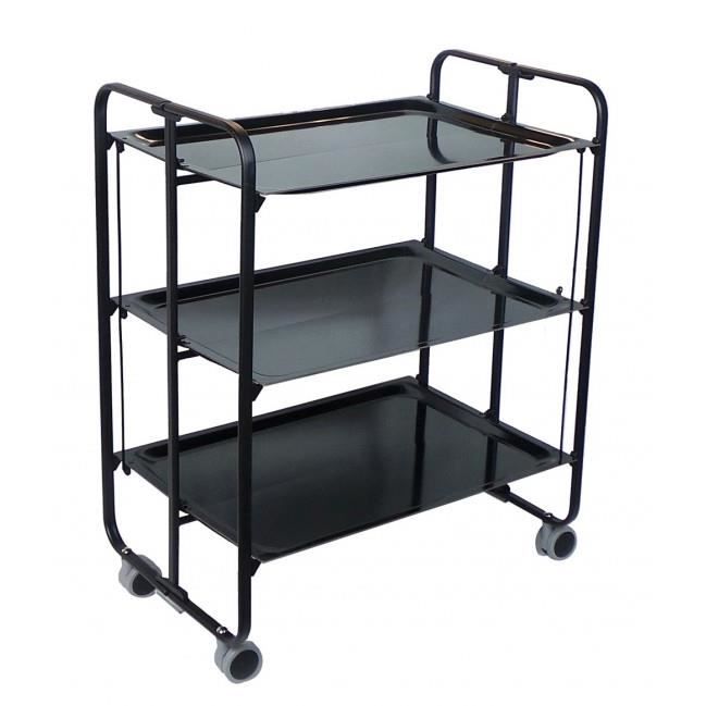 Table Roulante Pliante 3 Etages Chassis Noir Plateaux Noir