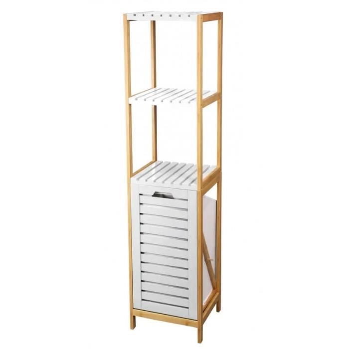 Etagere Salle De Bain Avec Panier A Linge Blanc Et Bambou 0 000000 Achat Vente Panier A Linge Etagere Salle De Bain Avec Cdiscount
