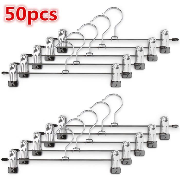 50pcs Cintres en Métal pour Pantalons Jupes Chaussettes sous-Vêtements avec Pinces *Laizere