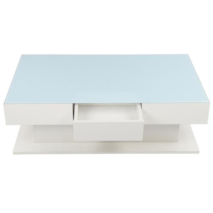 Table basse blanche moderne VINGVO - Bureau à café en verre avec tiroirs - Fournitures ménagères