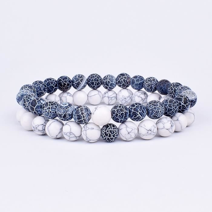 COAI Bracelets Couple Pierre De Lave & Malachite – Duo Harmonie 8 Mm – Coffret Cadeau Saint-Valentin Anniversaire