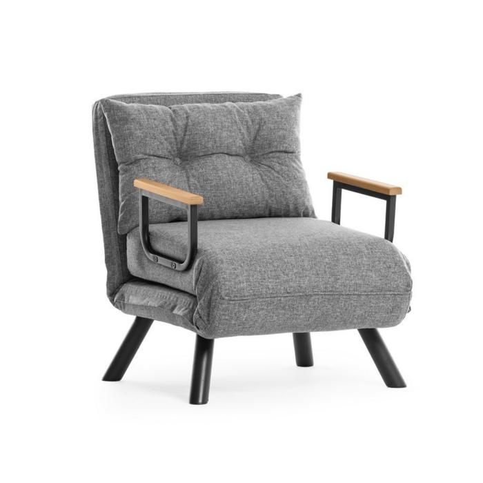 CALICOSY - Fauteuil convertible en tissu avec pieds en métal L67 cm - SANDO - Gris clair CALICOSY - Fauteuil convertible en tissu avec pieds en métal L67 cm - SANDO - Gris clair