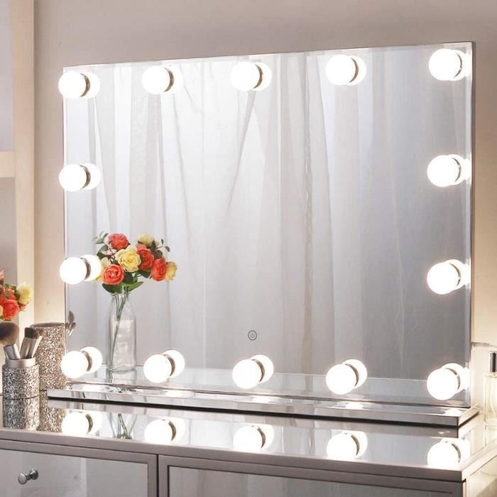 Chende Hollywood Miroir Coiffeuse, Grand Miroir Maquillage Lumineux avec  Conversion en 3 Couleurs (80x60cm) - Cdiscount Electroménager