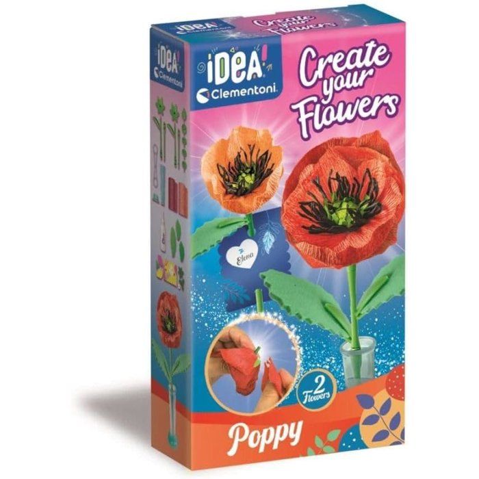 Crée tes fleurs - Coquelicot - Clementoni - Coffret de 2 fleurs à assembler et personnaliser - À partir de 8 ans