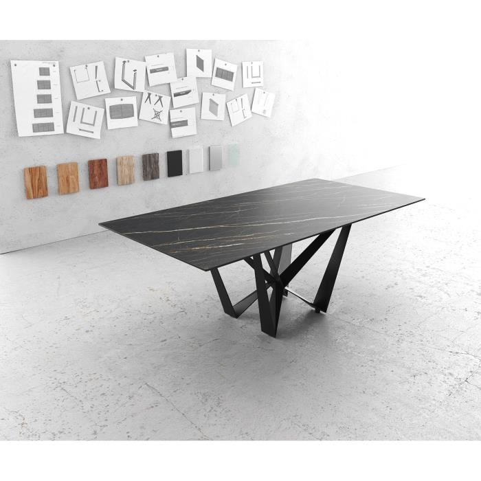 table de salle à manger edge laminam® céramique marron 200x100cm pieds milieu acier plat noir - delife