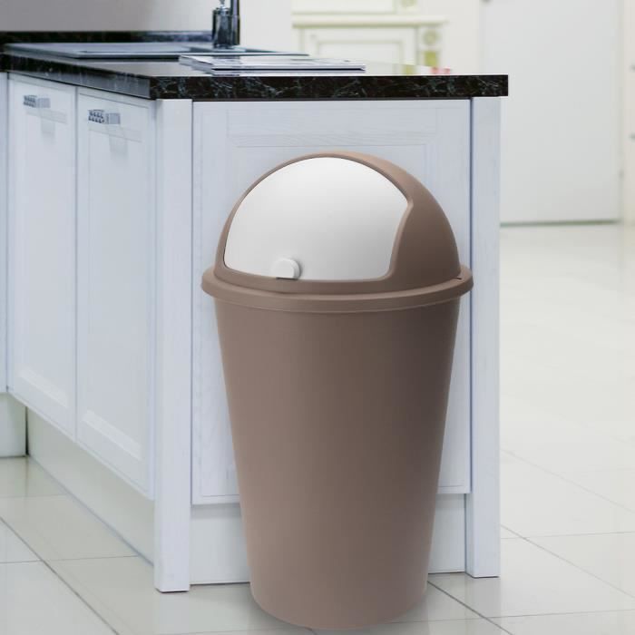 Poubelle 50 Litres Taupe Couvercle Basculant 68cm X 40cm Maison Dechets Cdiscount Au Quotidien