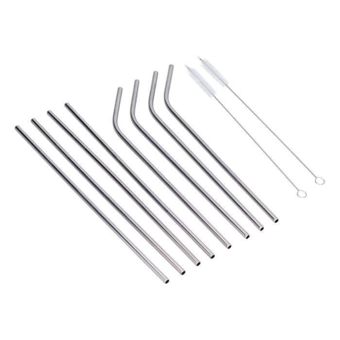 Brosse Nettoyage + 20 Pailles En Acier Inoxydable - Lot De 21 Pièces Argentées