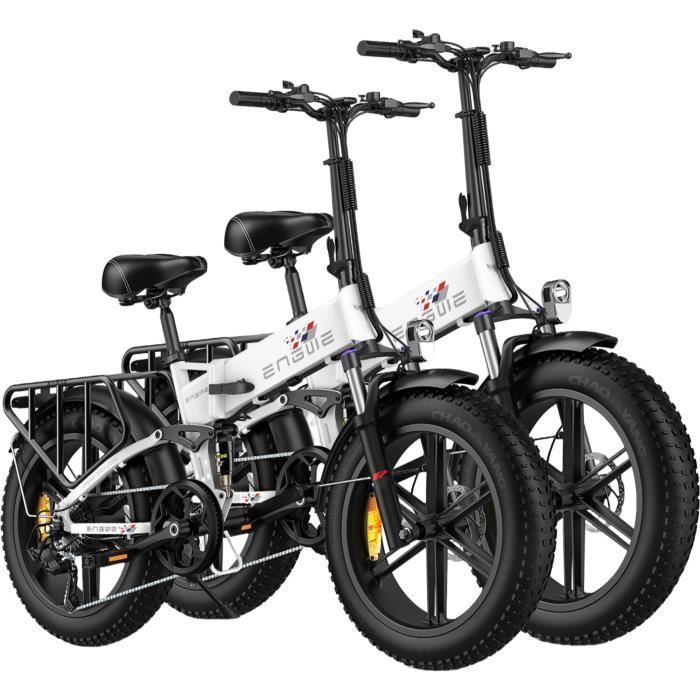 velo electrique pliable ENGWE ENGINE X Autonomie 120km 42km/h Pneus tout terrain 20 pouces VTT Fat bike Batterie 48V13Ah blanc+blanc