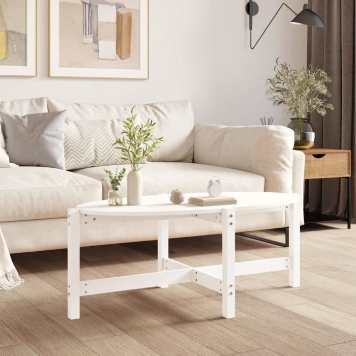 famirosa table basse blanc 118x63x45 cm bois massif de pin-318