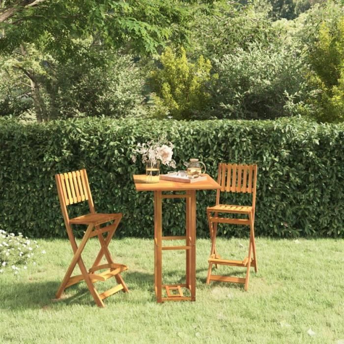 Tabourets de bar pliants - FYDUN - Bois dacacia - Lot de 2 - Dimensions 45x58x118 cm - Repose-pieds intégré