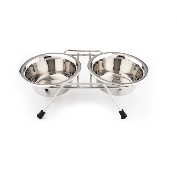 Meilleurs prix pour Gamelle double en inox Ø 11 cm avec support pour chien ou chat