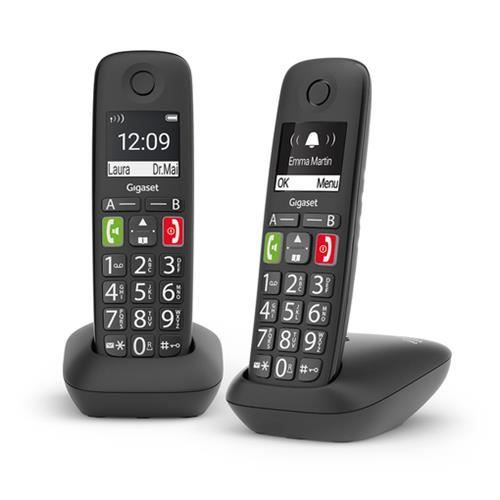 Gigaset E290 Duo, Téléphone analog/dect, Combiné sans fil, Haut-parleur, 150 entrées, Identification de l'appelant, Noir