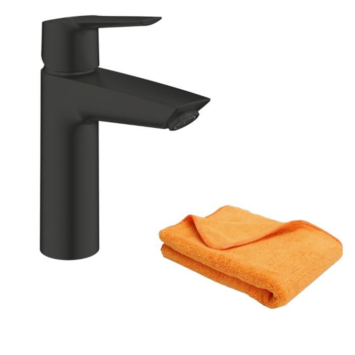 Grohe Mitigeur lavabo Start ouverture eau froide noir M + microfibre