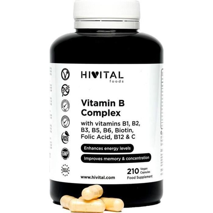 Vitamine B Complex. 210 gélules vegan pour 7 mois. Complexe de