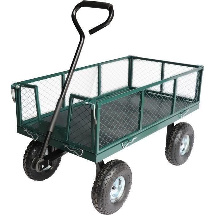 Chariot grillagé - JARDIN PRATIC - 4 pneumatiques 10x350-4 - Benne 97 x 51 x 30 cm - Capacité 363 kg