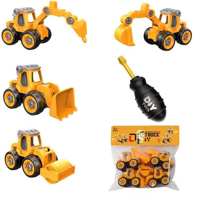 Kit Construction Camion Avec Perceuse Électrique - 6 Véhicules à Assembler - Jouet STEM 3-6 Ans