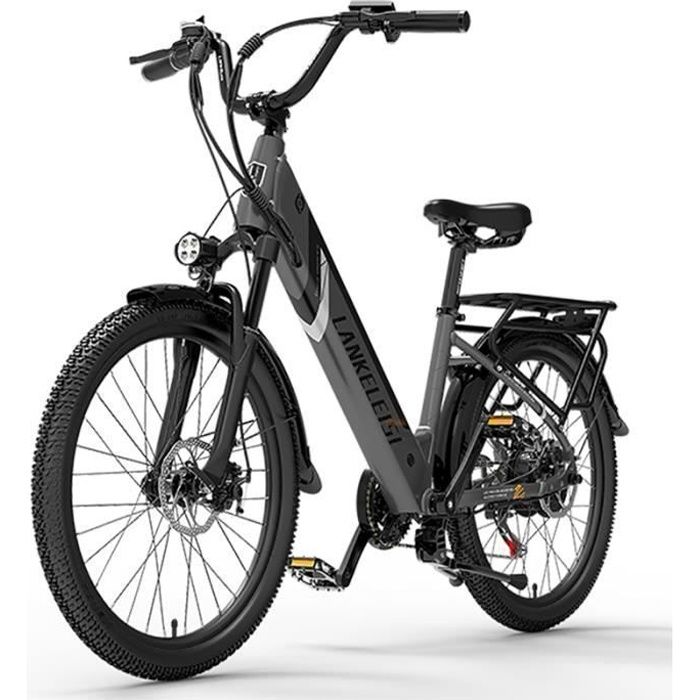 velo electrique adulte LANKELEISI ES500PRO 24 pouces 35KM/H Moteur 500W Autonomie 120km Amortisseur avant E-bike ville 48V20Ah Noir