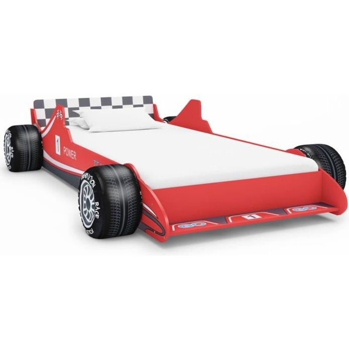 lexlife lit voiture de course enfant en bois - 90 x 200 cm - cadre de lit - rouge