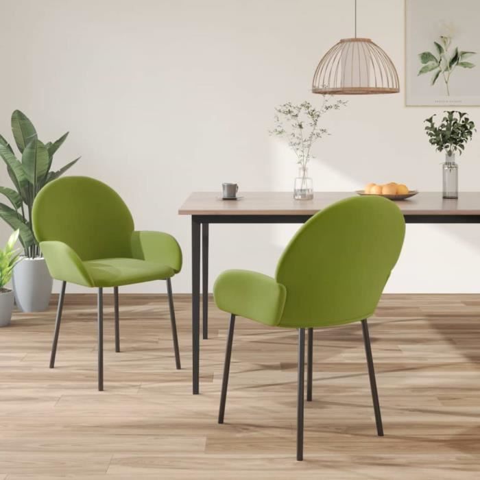 chaises de cuisine - chaises à manger lot de 2 vert clair velours mothinessto ly1210