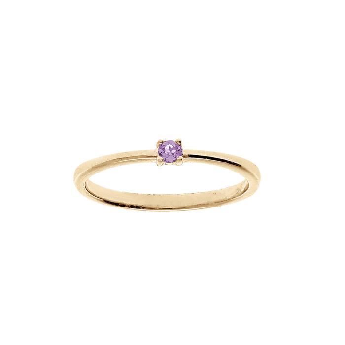 Bague Ancienne C1900 En Plaqué Argent Avec Améthyste Solitaire - Taille 55 - Occasion
