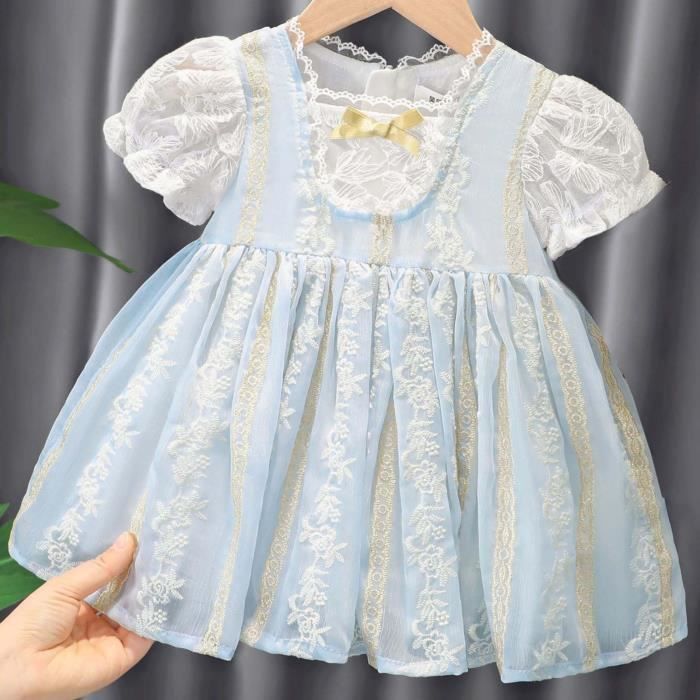 Tout Petit Enfant Bebe Fille Ete Belle Robe De Princesse En Dentelle Arc Bleu Clair Bleu Clair Cdiscount Pret A Porter
