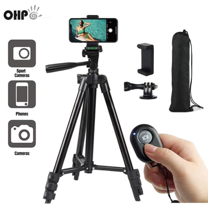 OHP Hitchy Trepied Smartphone, Trepied Iphone 42 Inch 106cm Aluminium Léger, Trepied Appareil Photo pour Smartphone