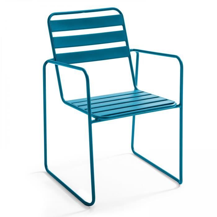 fauteuil de jardin empilable en métal - touquet - bleu - oviala - design moderne et confortable