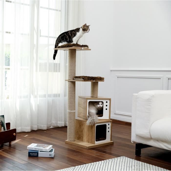 Pawz Road Arbre A Chat En Bois Design Moderne En Forme De Television Pivotable Arbre Chat Contemporain 1cm Cdiscount Animalerie