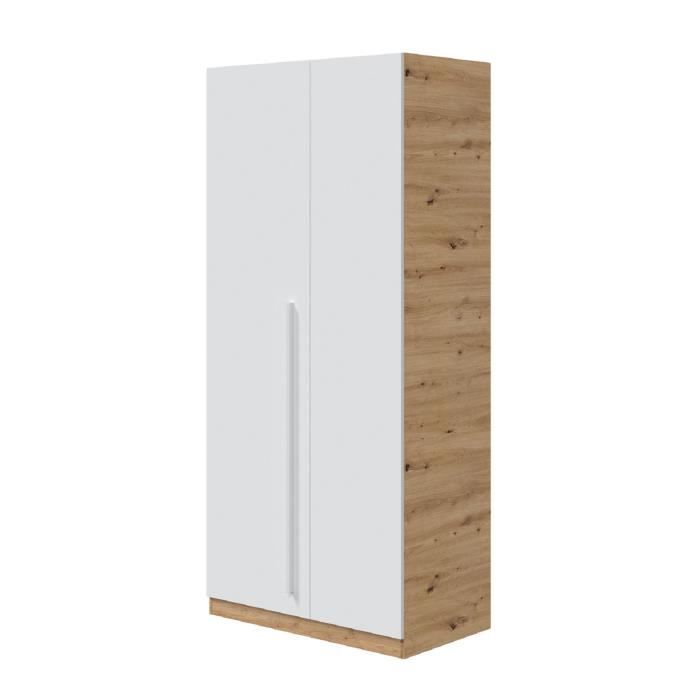 Armoire avec 2 portes en panneaux de particules mélaminés blanc artik-chêne - Longueur 90 x Profondeur 52 x Hauteur 200 cm