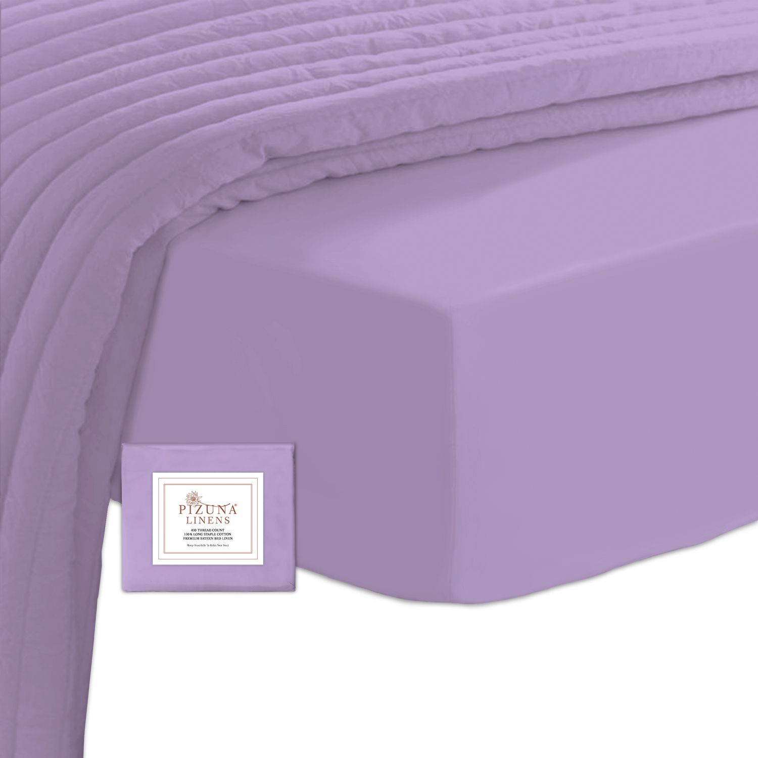 100% Coton Drap Housse 200x200 2 Personne Violet Satin de Coton Mercerisé 400 Fils Drap housse Bonnet de 40 cm - Pizuna