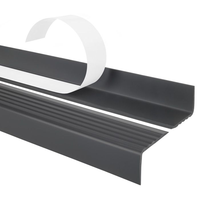80cm profilé d'escalier nez de marche adhésif antidérapant PVC gris foncé ND, 40 x 25 mm