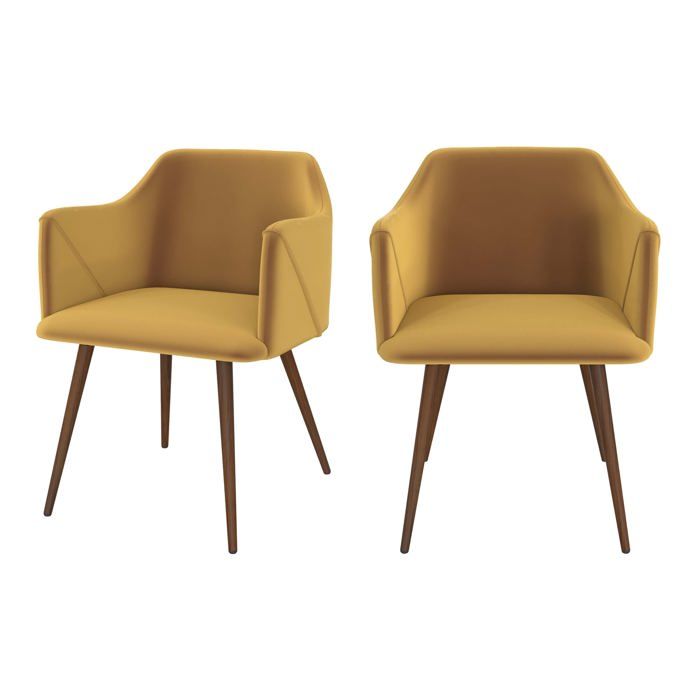 Lot de 2 chaises avec accoudoirs en velours jaune moutarde - Daisy ...