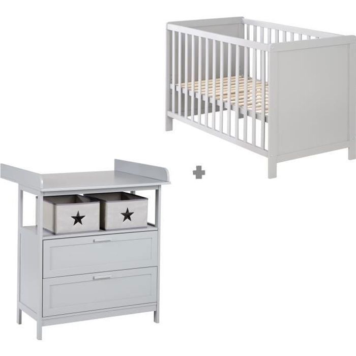 Chambre Bébé Duo Hamburg - ROBA - Lit Bébé 60x120 - Commode à Langer - Gris - Hauteur Réglable Chambre Bébé Duo Hamburg - ROBA - Lit Bébé 60x120 - Commode à Langer - Gris - Hauteur Réglable