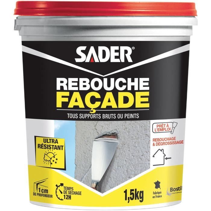 Enduit de rebouchage façade - SADER - Pot de 1,5 kg - Tous supports - Gris