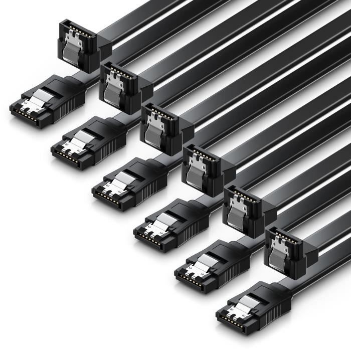 Kit Câbles SATA III Complet - 2 Câbles Données (droit/à 90°) + Adaptateurs Alimentation - Pour SSD, HDD - Longueur 45 Cm