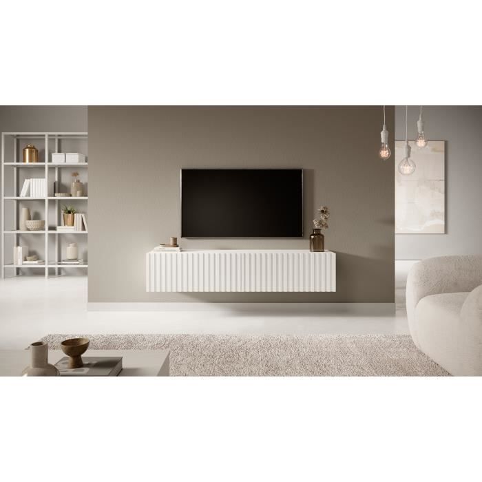 Meuble TV - SELSEY - TELIRE - 1386 cm - Blanc - 2 portes