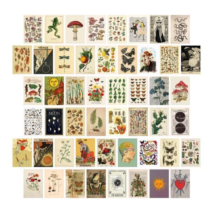 Kit De 50 Cartes Vintage Collage Mural - Style Voyage Rétro - Décoration Chambre Adolescent - 10x15 Cm - Papier Cartonné Brillant