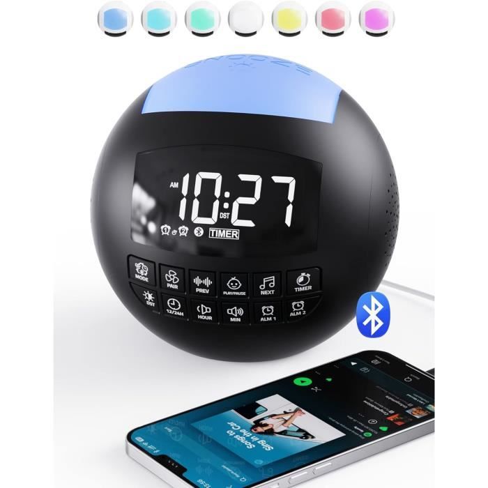 Réveil Simulateur Aube APUZOM - Bluetooth, Radio FM, 16 Couleurs - 2 Alarmes, Sons Apaisants - Lampe Atmosphère
