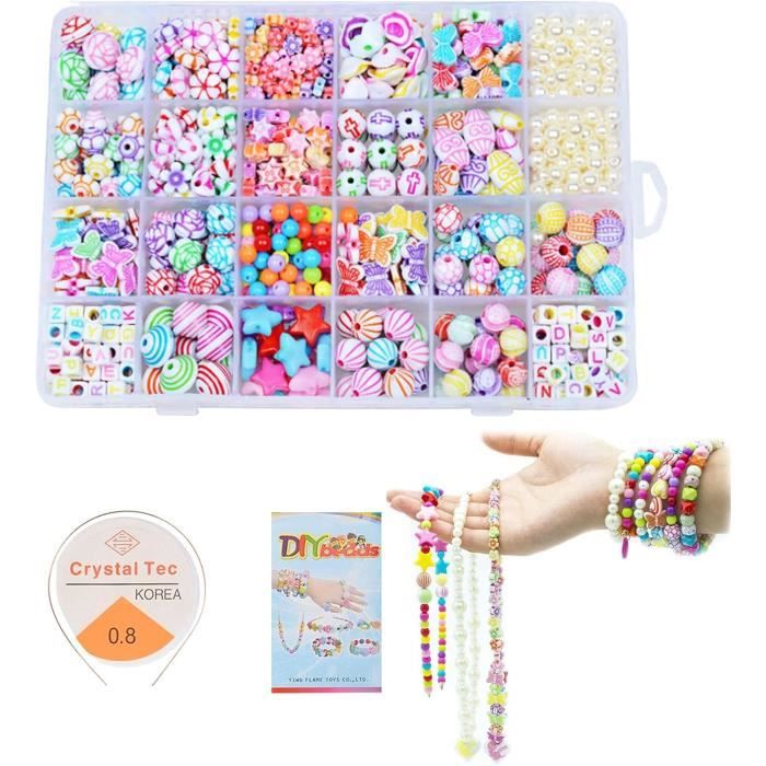 Kit De Perles Acryliques Pour Enfants - 24 Compartiments Colorés - Fabrication De Bijoux Bracelets Colliers - Cadeau Créatif